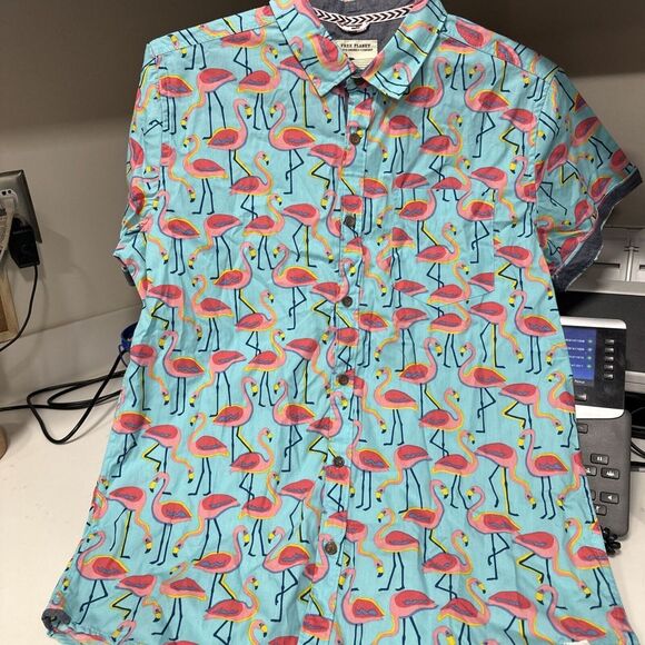 Free‎ Planet Blue W Flamingo Tropical  Hawaiian L - Picture 1 of 8
